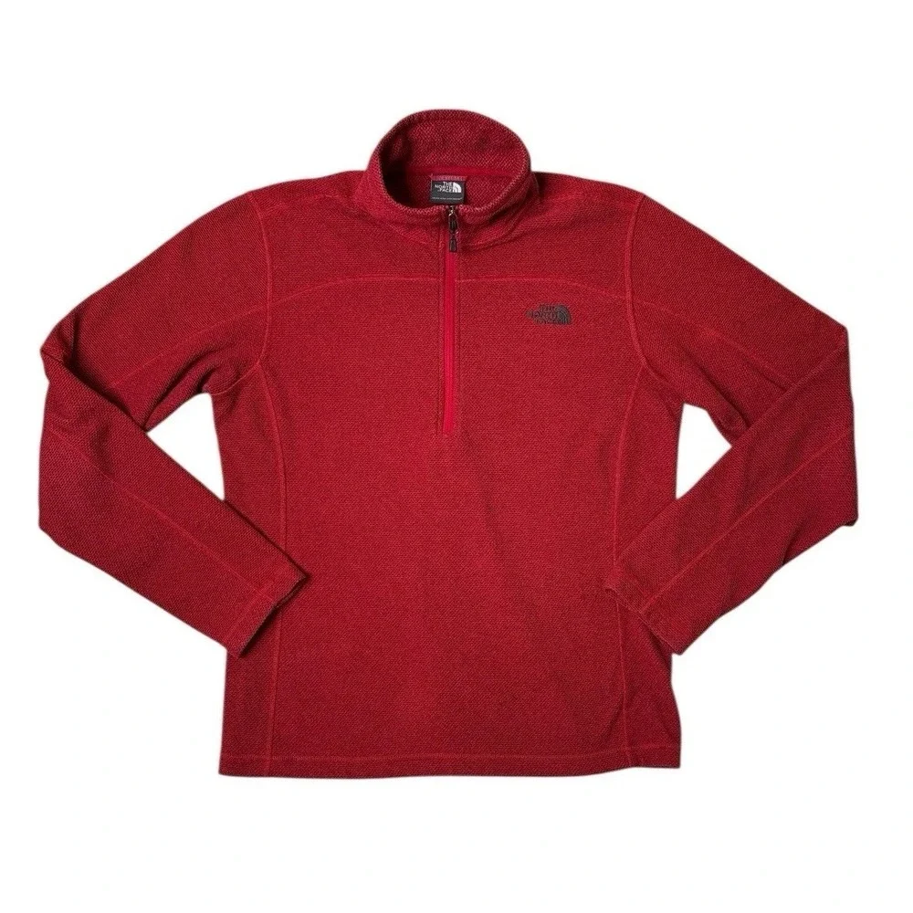 The North Face Pullover Men‎ Medium Red 1/4 Zip Fleece Hiking Waffle Knit Read